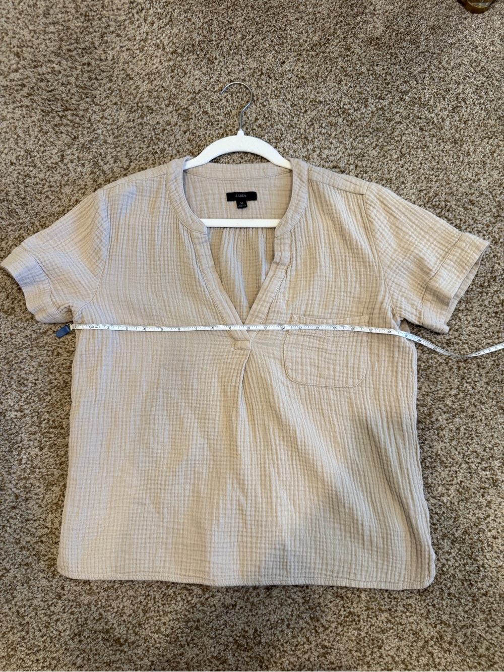 J. Crew Neutral Beige Short-Sleeve Cotton Gauze Top - Picture 4 of 8